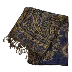 💙 Blue & Gold Pashmina-Style Fringed Scarf 💙